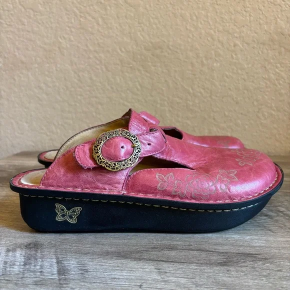 Alegria Pink Clogs Slides Floral Buckle Women’s Size 7 - Picture 1 of 12
